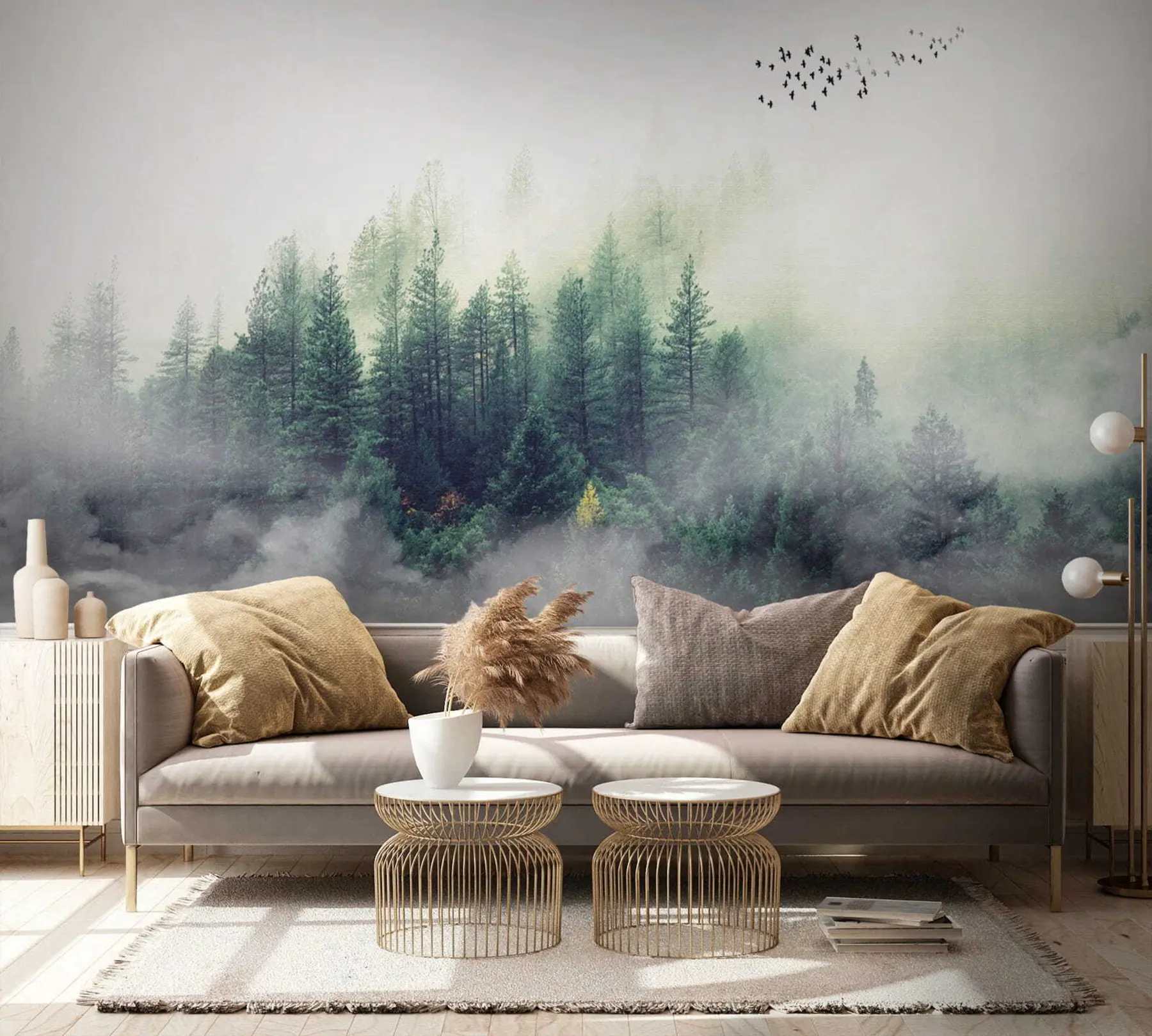 Fototapety Les a vtáky v hmle u10882