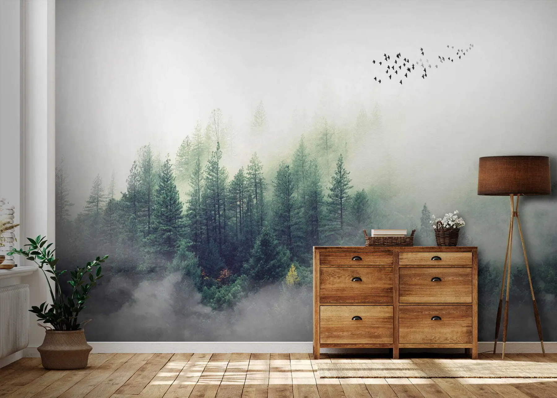 Fototapety Les a vtáky v hmle u10882