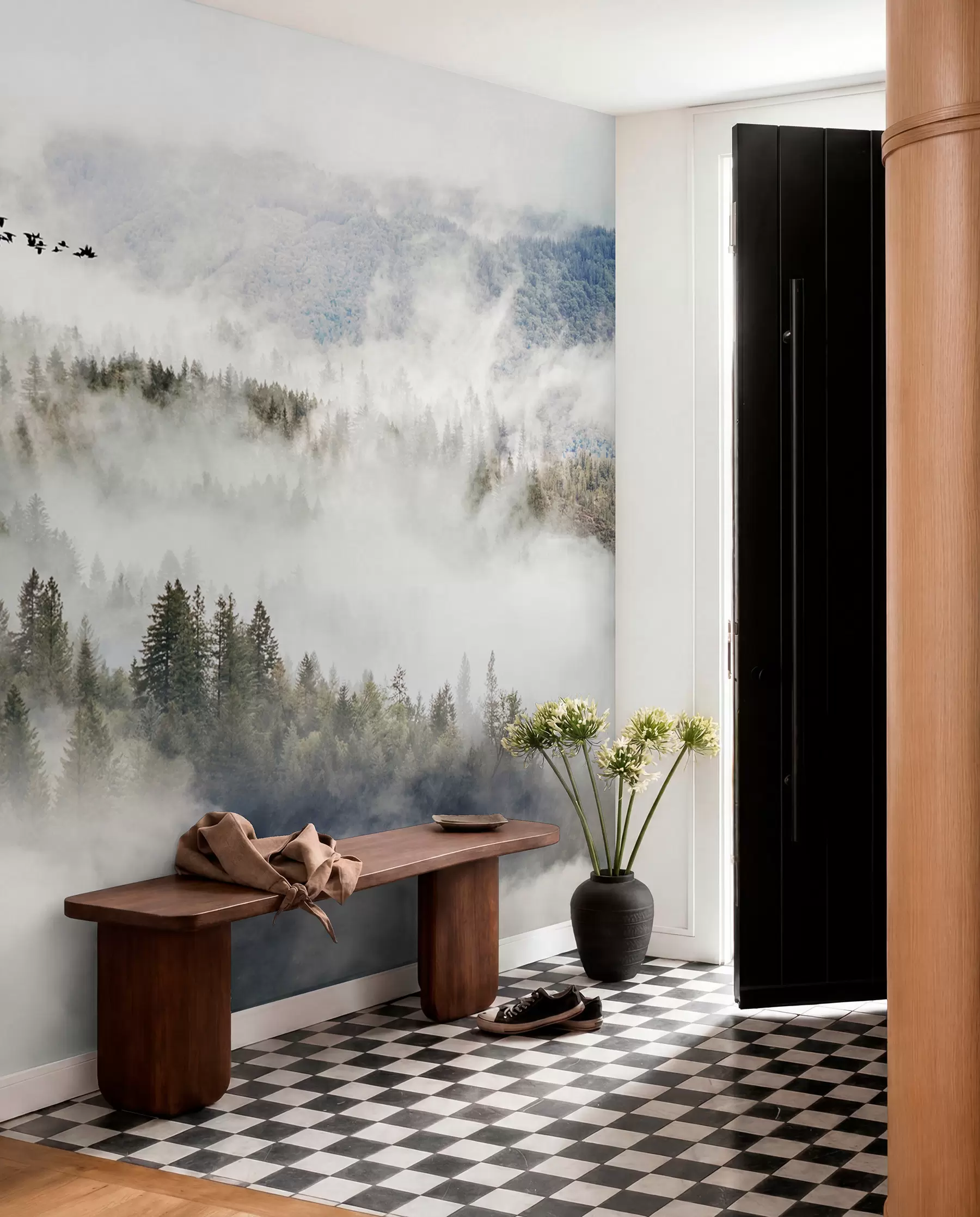 Fototapety Hmlový les a vtáky u13823