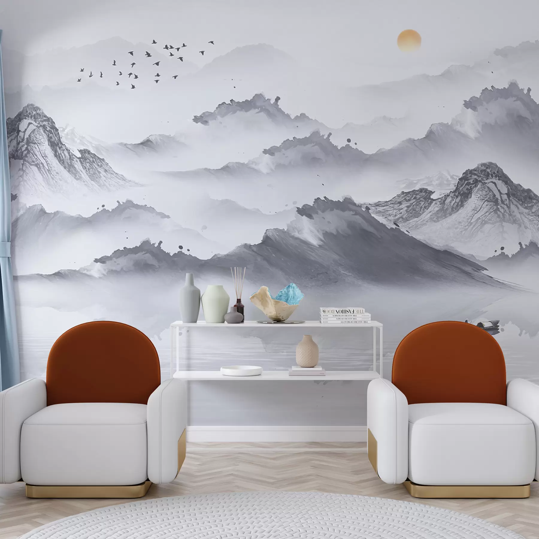 Fototapety Hory v japonskom štýle. Kreslenie tušom u44010