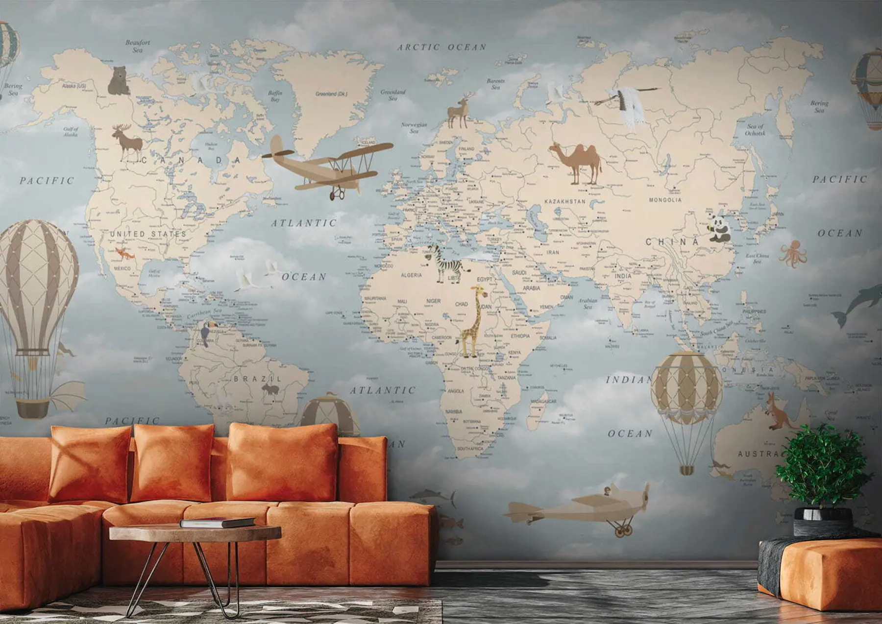 Fototapety Detská mapa sveta s lietadlami u60135
