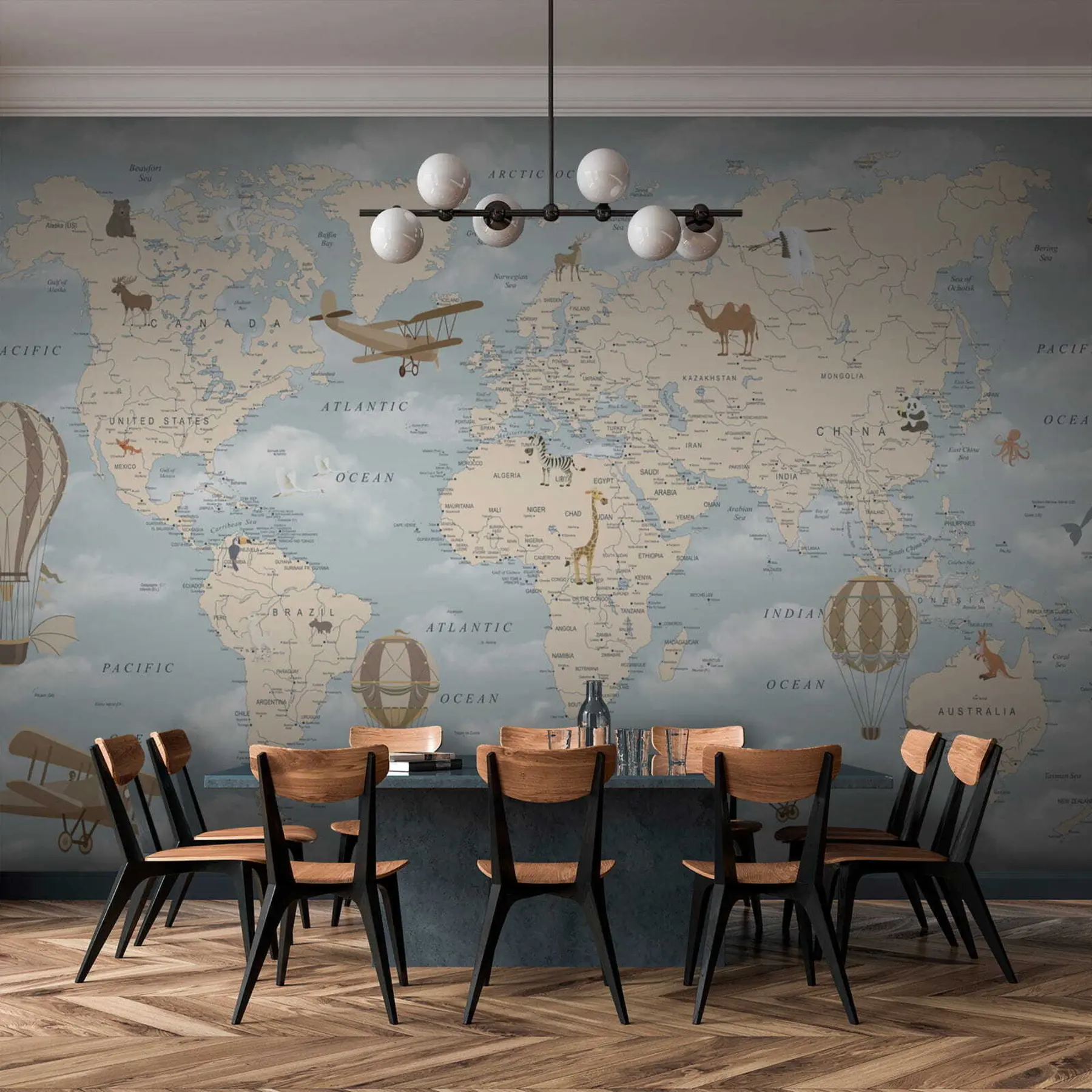 Fototapety Detská mapa sveta s lietadlami u60135