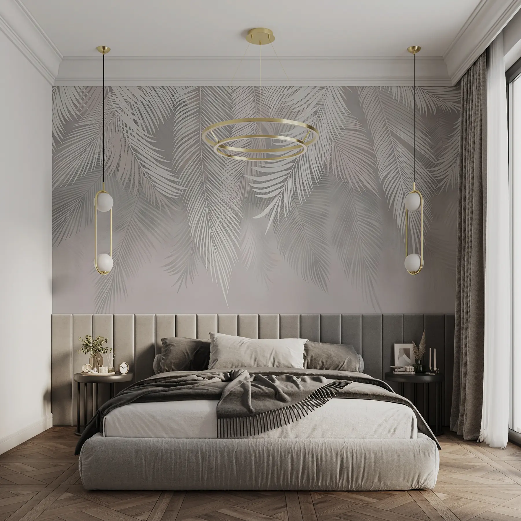 Fototapety Sivé palmové listy u48556