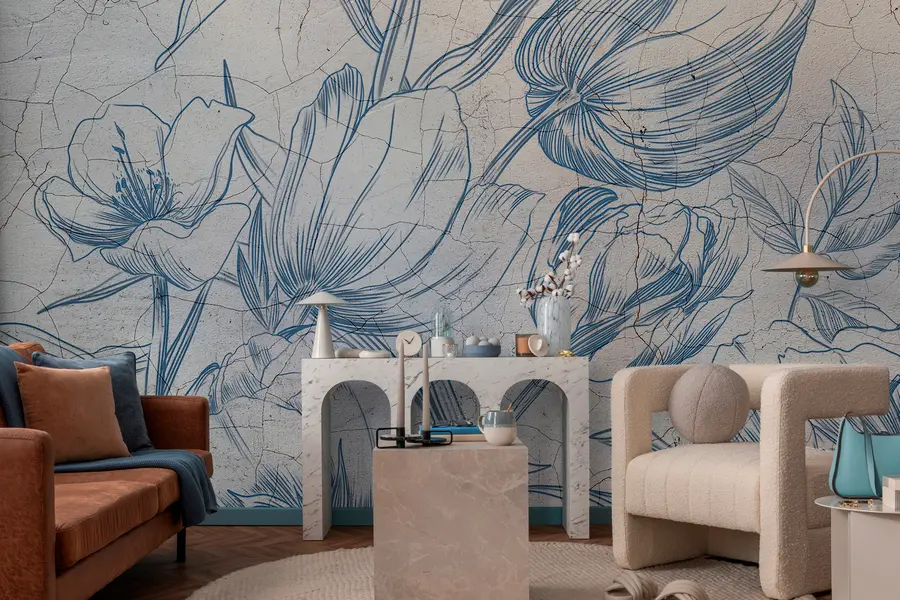 Fototapety Kresba grafických kvetov na stene podkrovia w00391