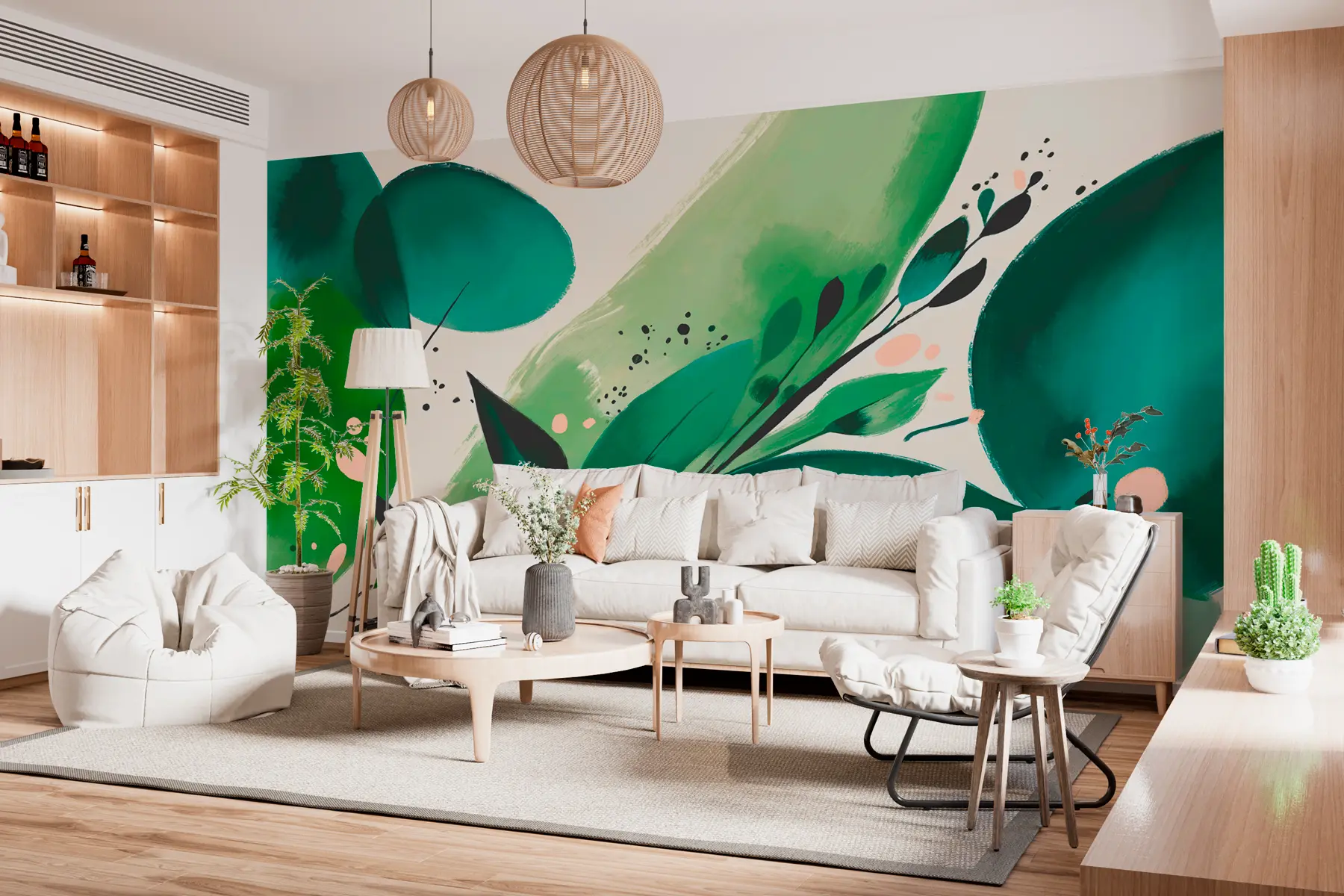 Fototapety Abstraktná tlač kvetinových motívov a listov, minimalizmus w00394