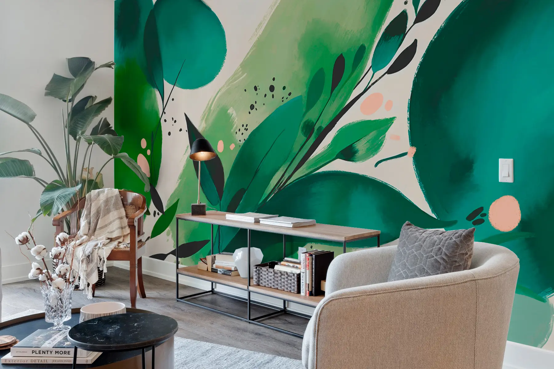 Fototapety Abstraktná tlač kvetinových motívov a listov, minimalizmus w00394