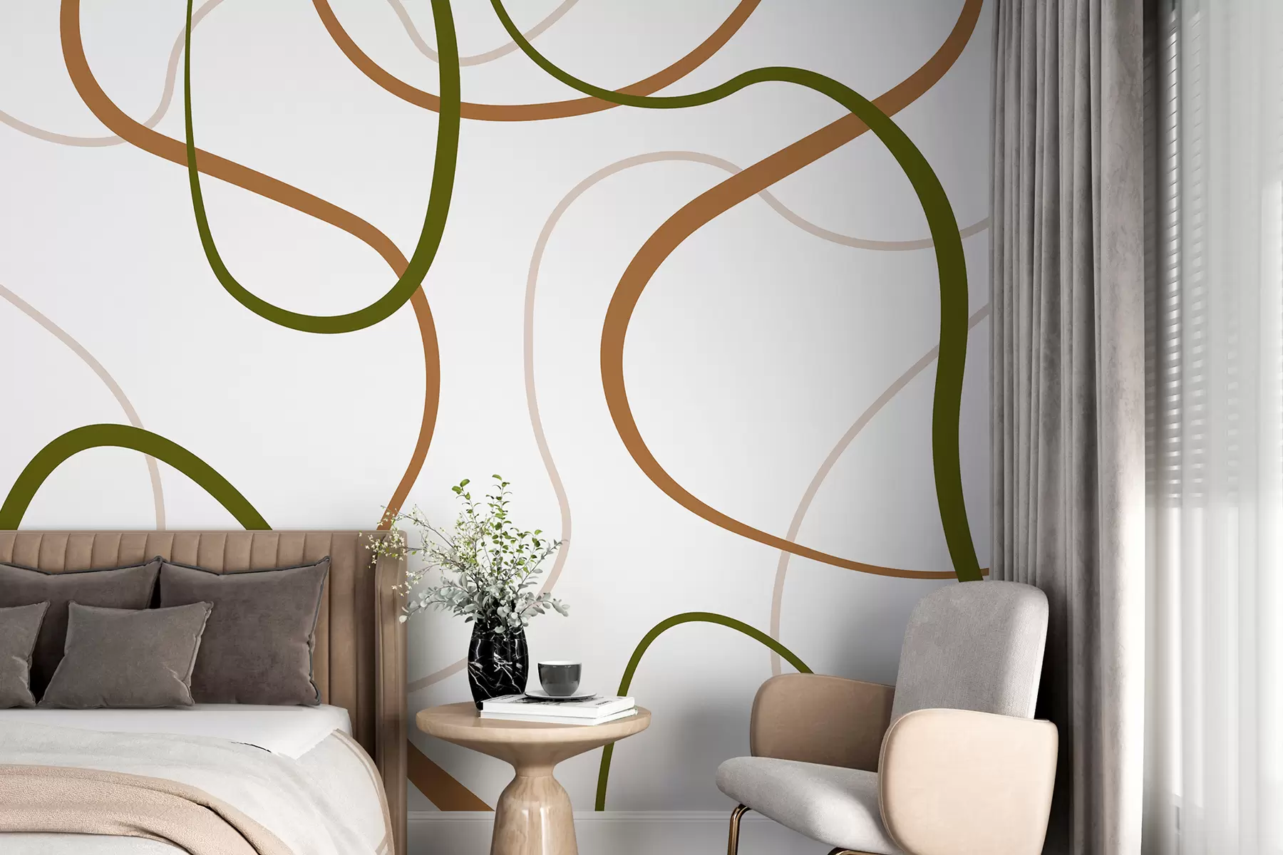 Fototapety Abstraktné línie, minimalistický, geometrický vzor, zelená a béžová w00594