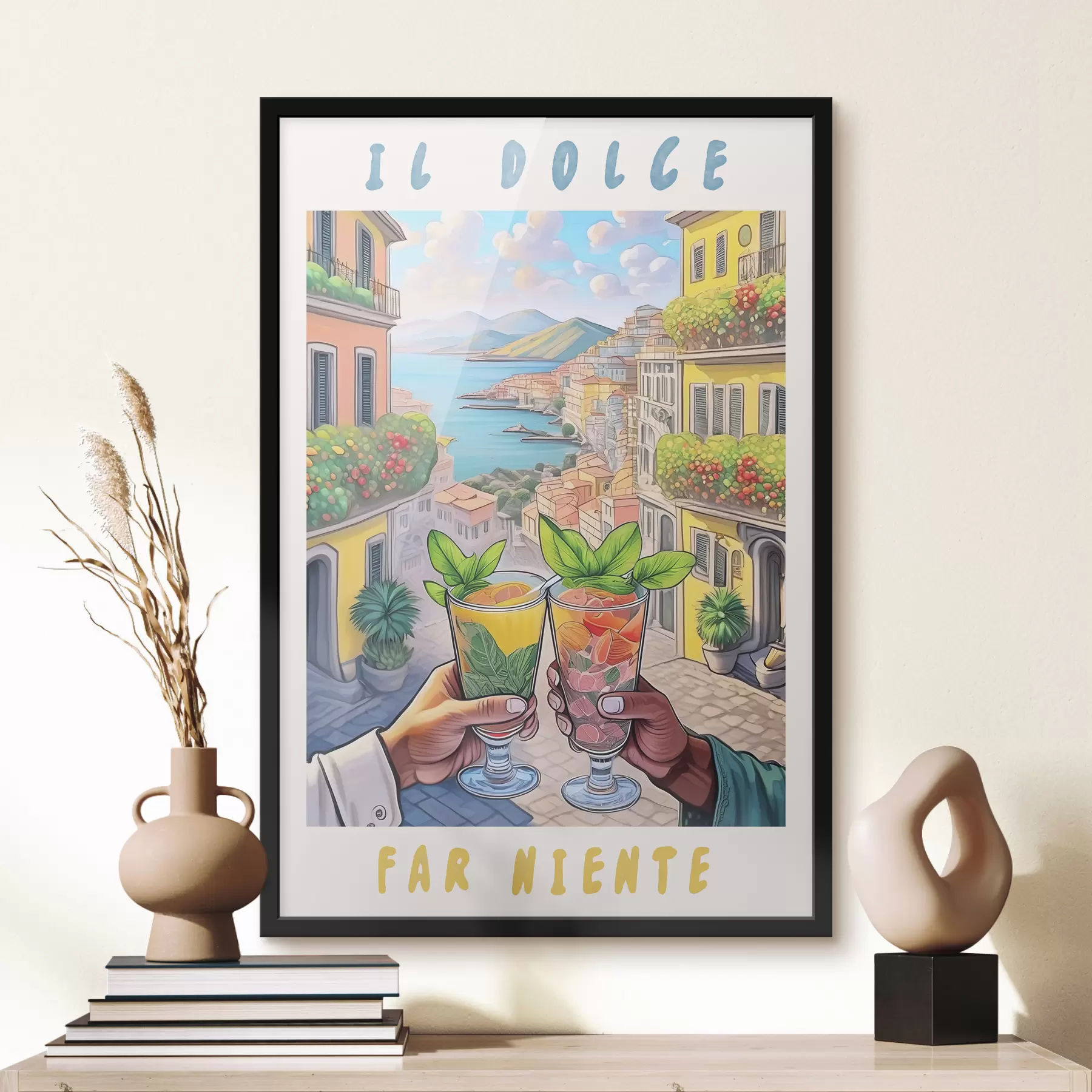 Fototapety talianske mesto, pobrežie mora, koktaily, povolanie, architektúra, leto, akvarel f38392