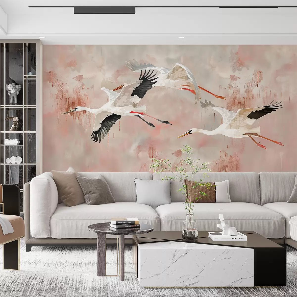 Fototapety Bociany na svetloružovom pozadí w00760