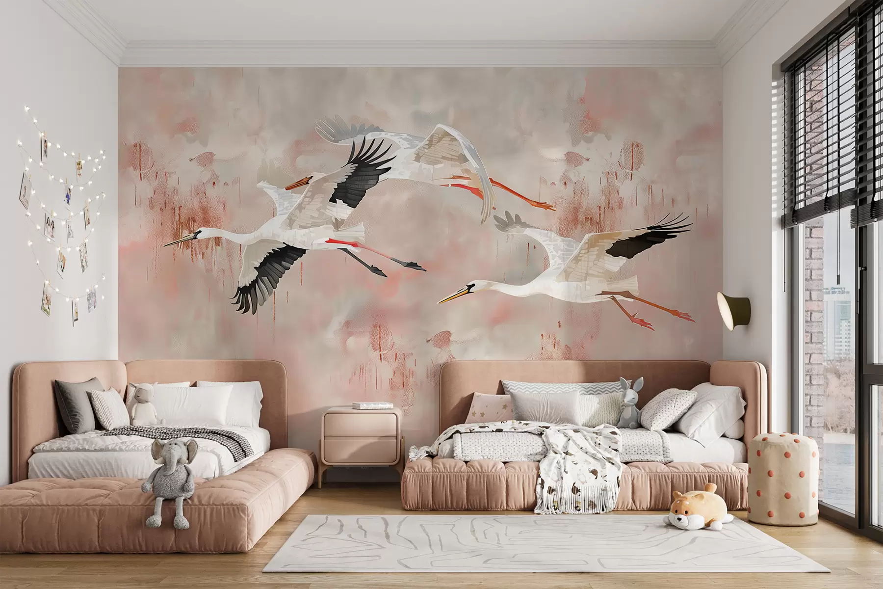 Fototapety Bociany na svetloružovom pozadí w00760