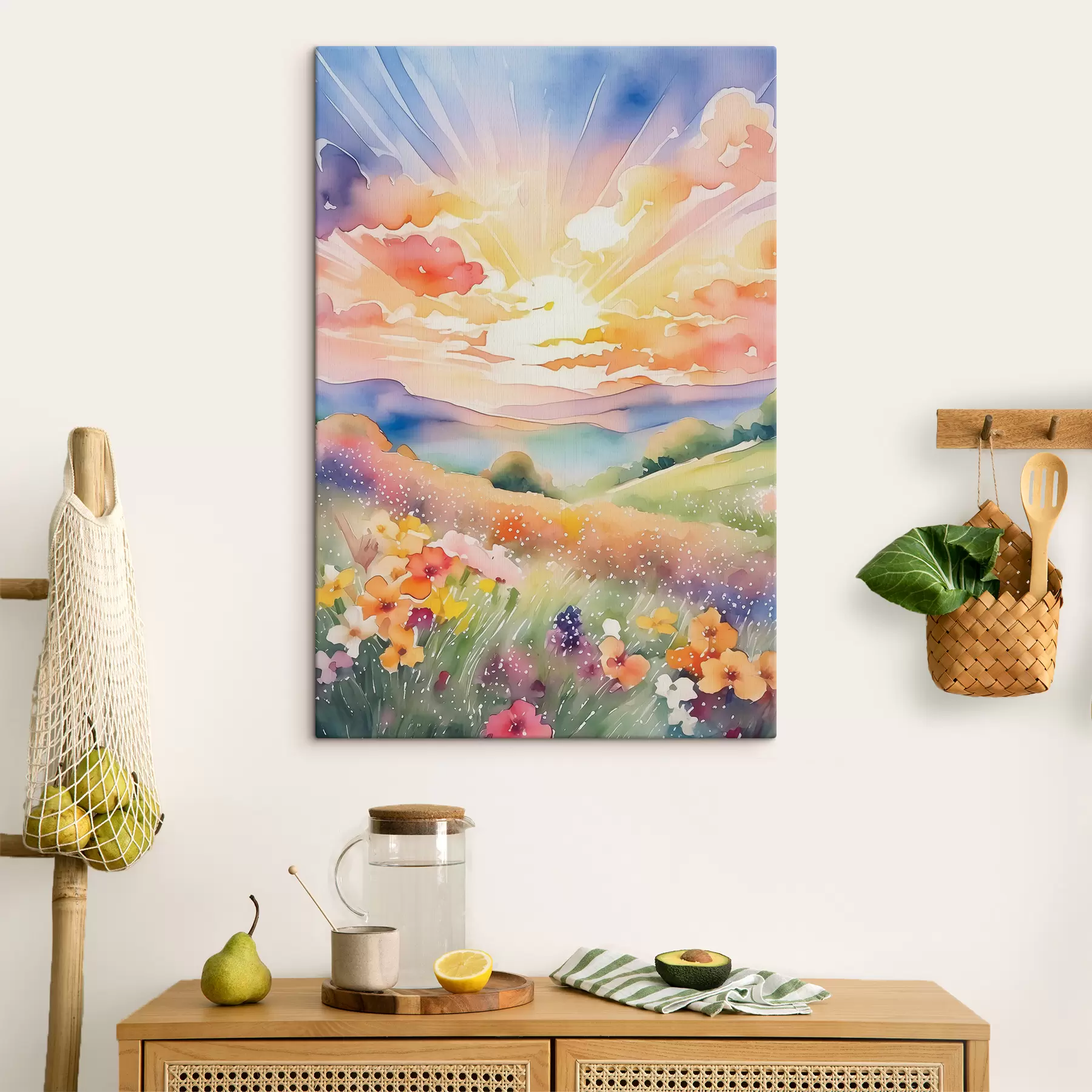 Obraz Západ slnka v letnom poli, kvety, slnko, farebná obloha, oblaky, príroda s38842