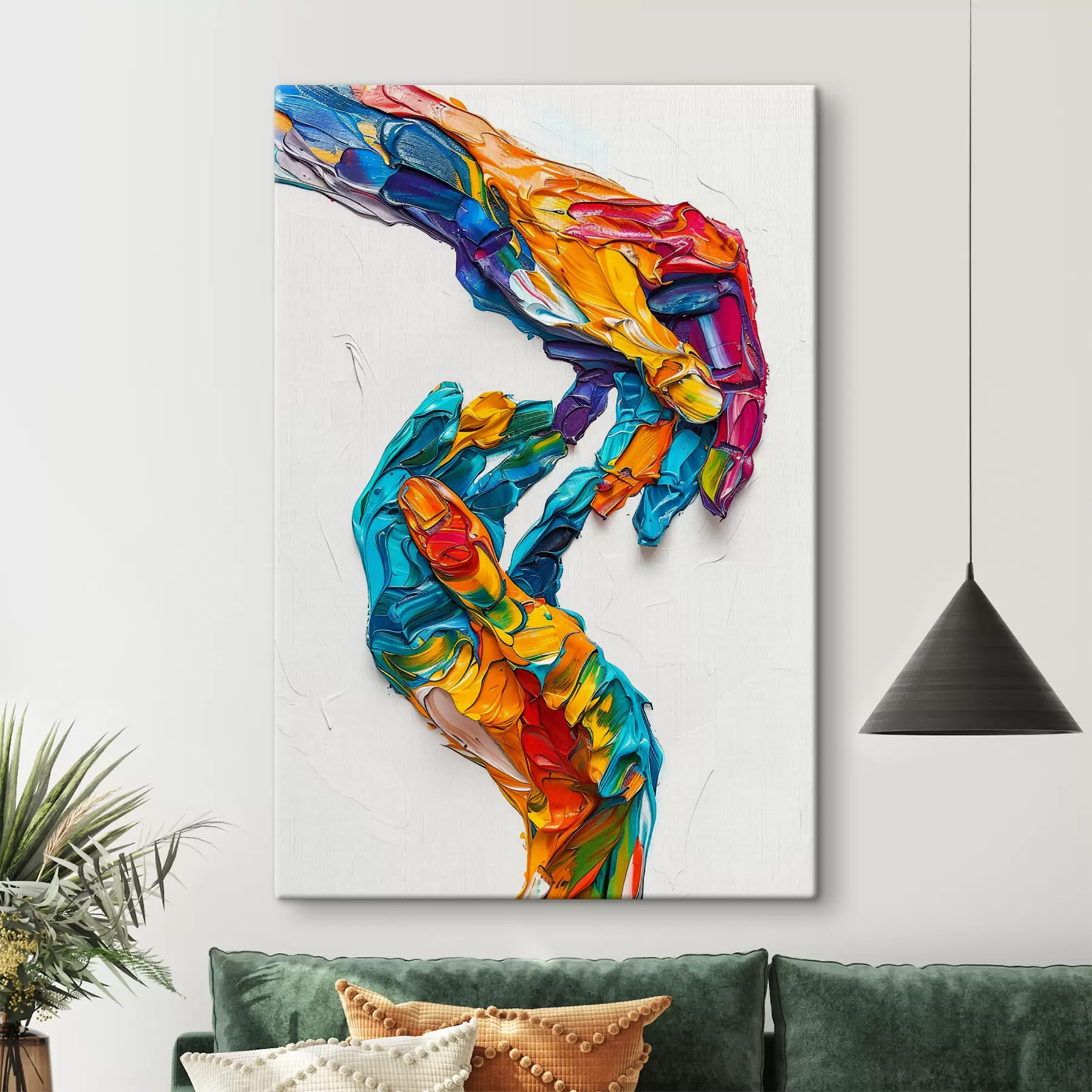Fototapety Farebné abstraktné impasto olejomaľba rukami so žiarivými ťahmi štetca modrej, oranžovej, žltej a červenej farby s38955