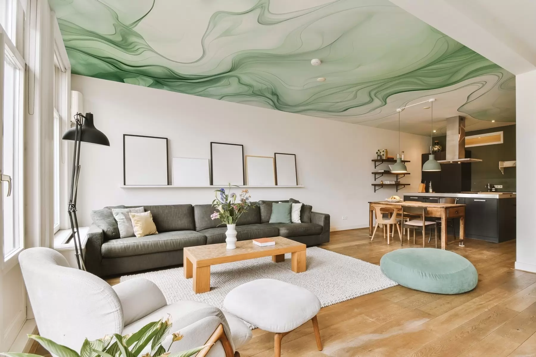 Fototapety Zelené abstraktné vlny na svetlom pozadí w01185