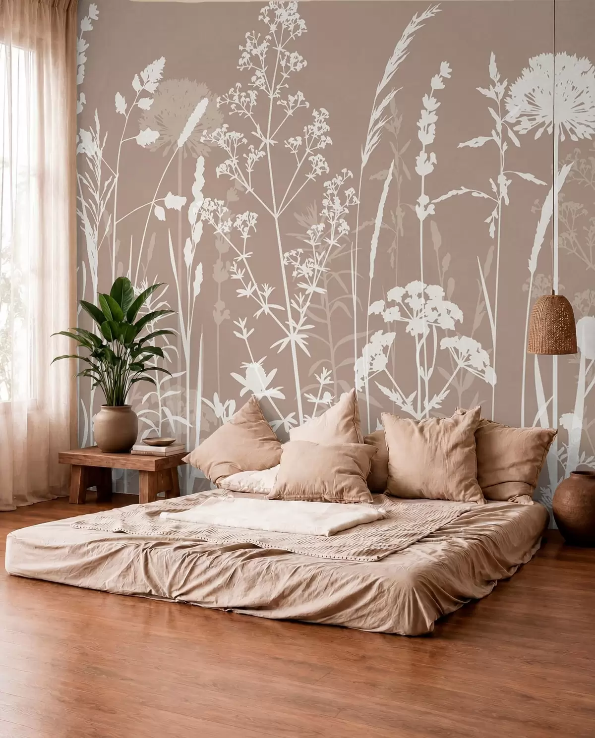 Fototapety Siluety kvetov na taupe w01270v3