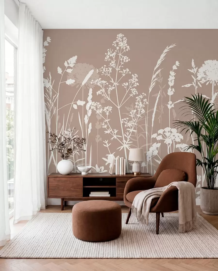 Fototapety Siluety kvetov na taupe w01270v3