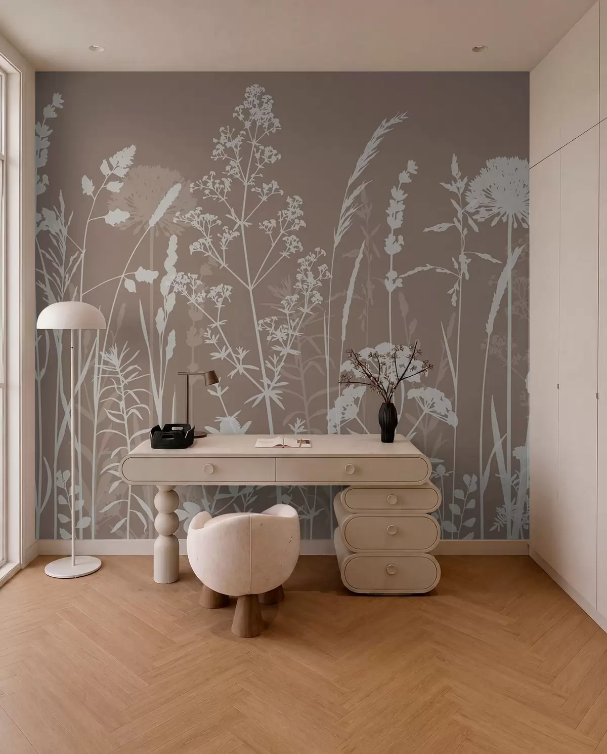 Fototapety Siluety kvetov na taupe w01270v3