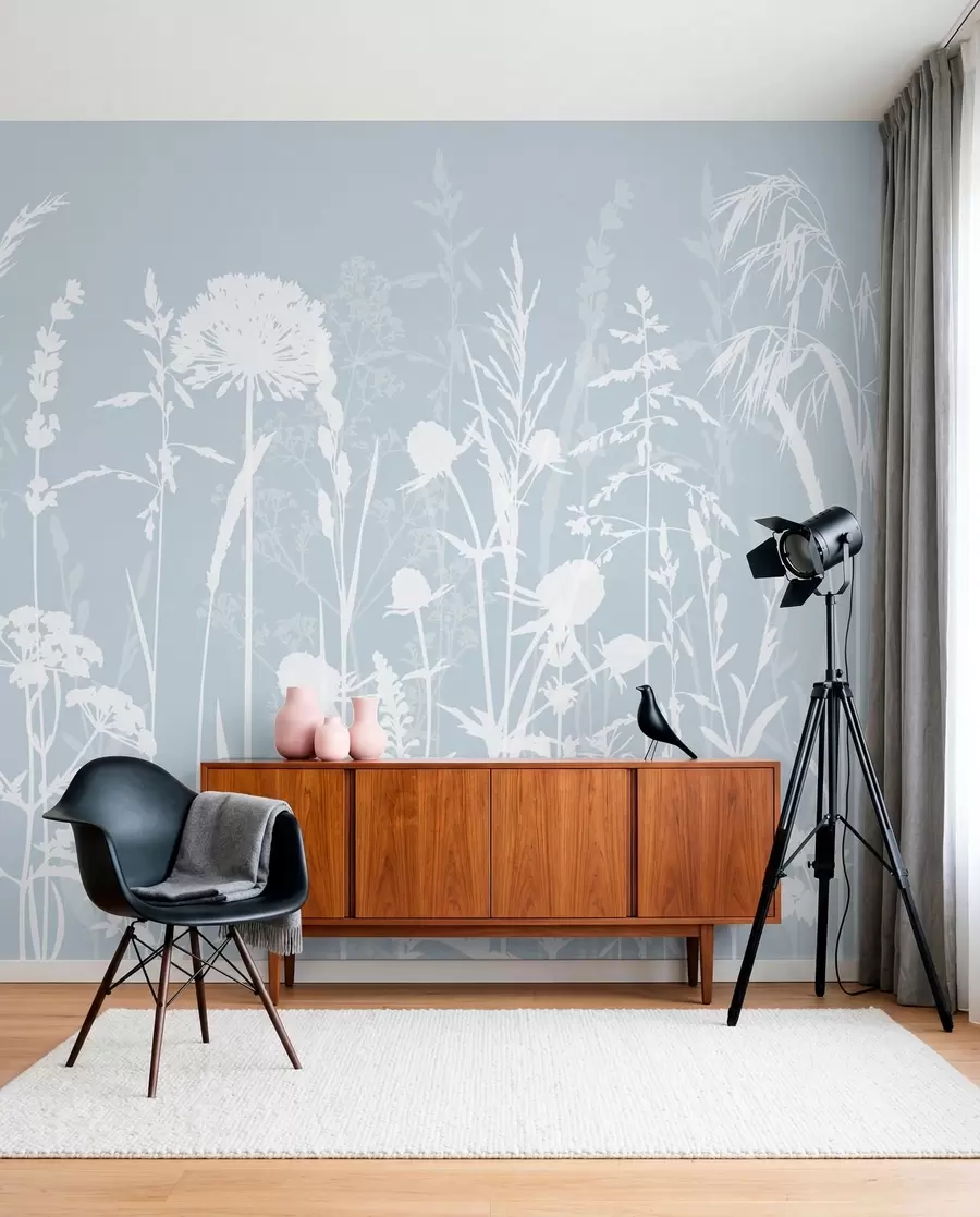 Fototapety Jemné poľné rastliny a kvety minimalistickej šedej farby w01270v4