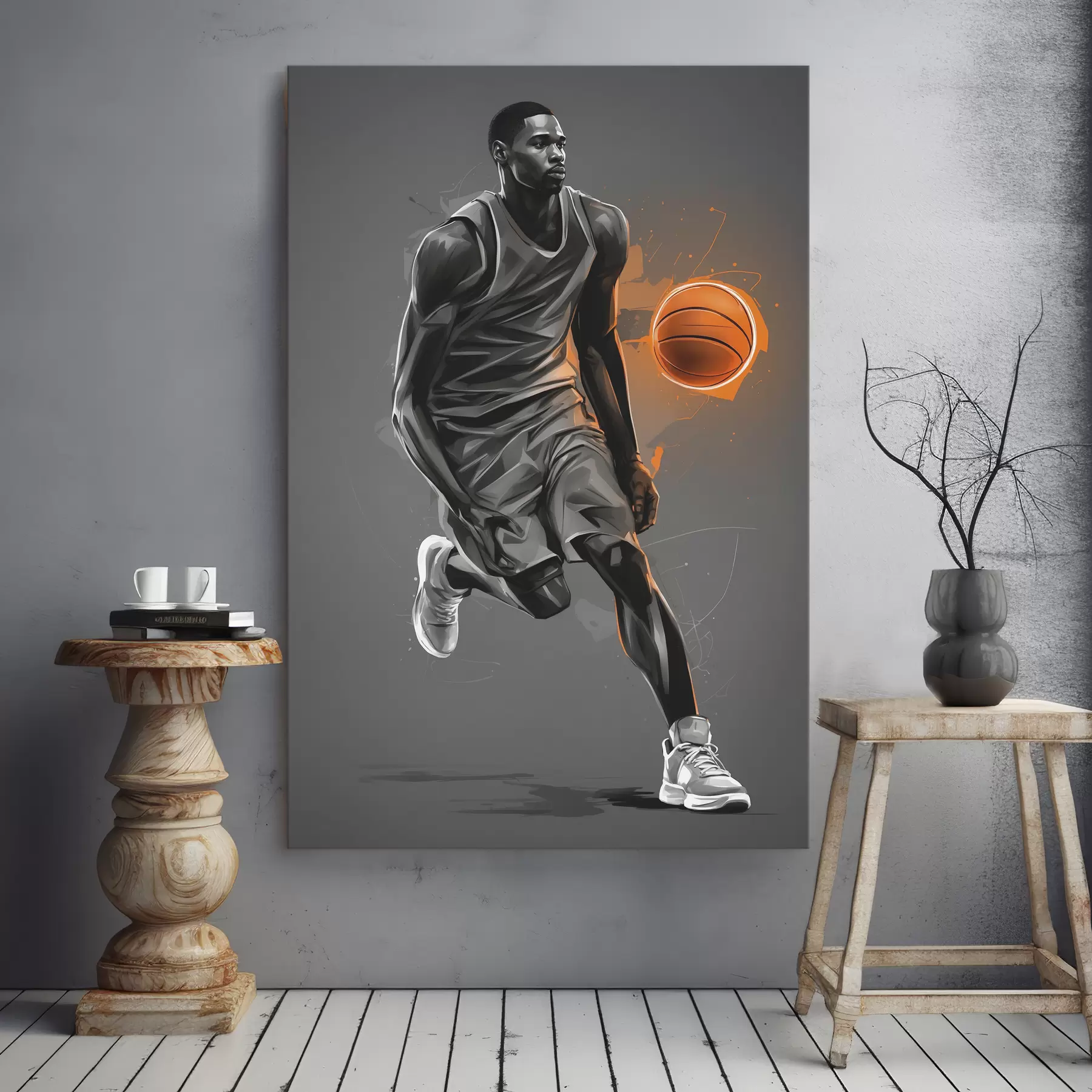 Fototapety Basketbalový hráč na sivom pozadí s39157