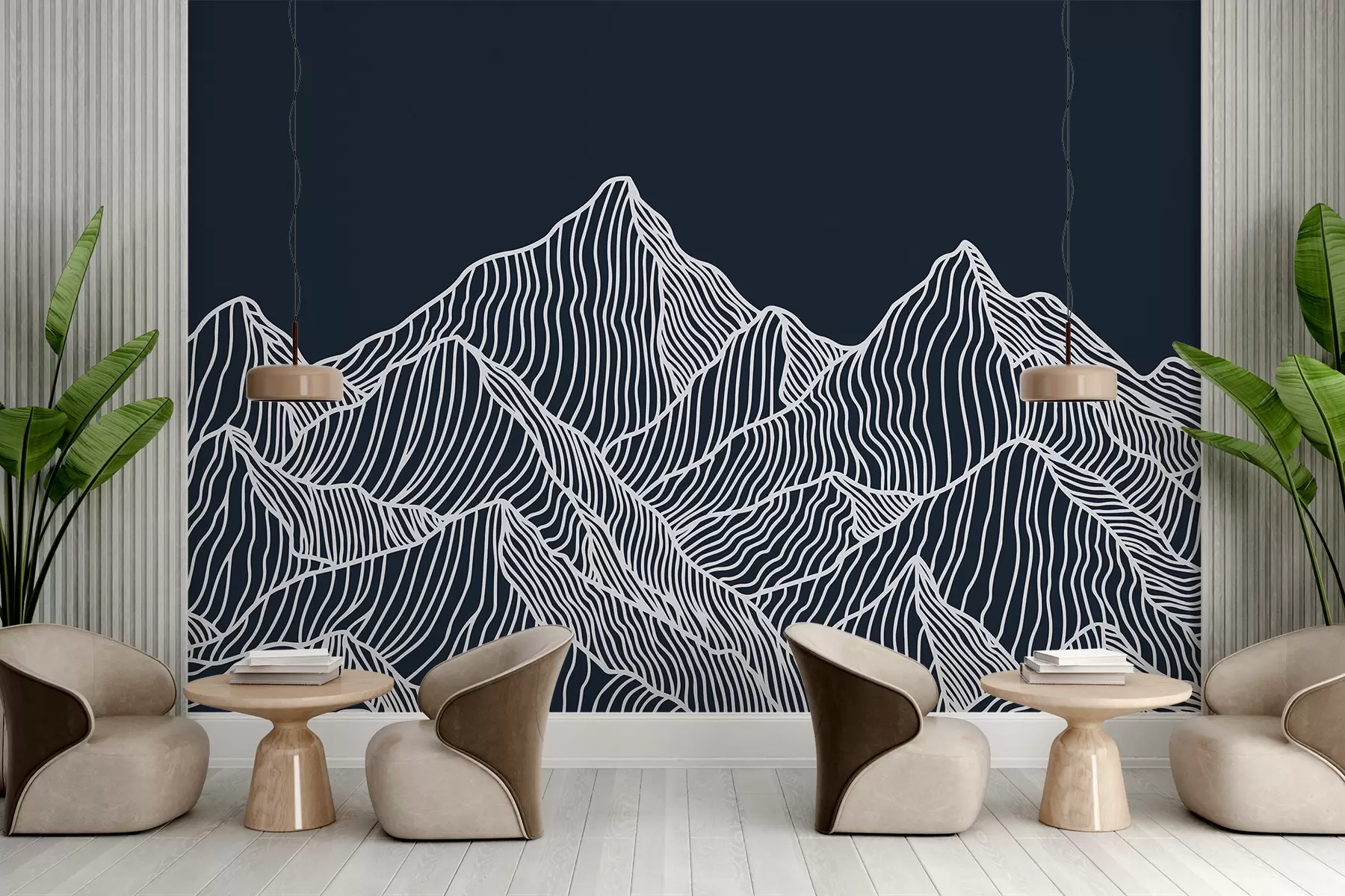 Fototapety Lineárne biele hory na modrom pozadí w01214v3