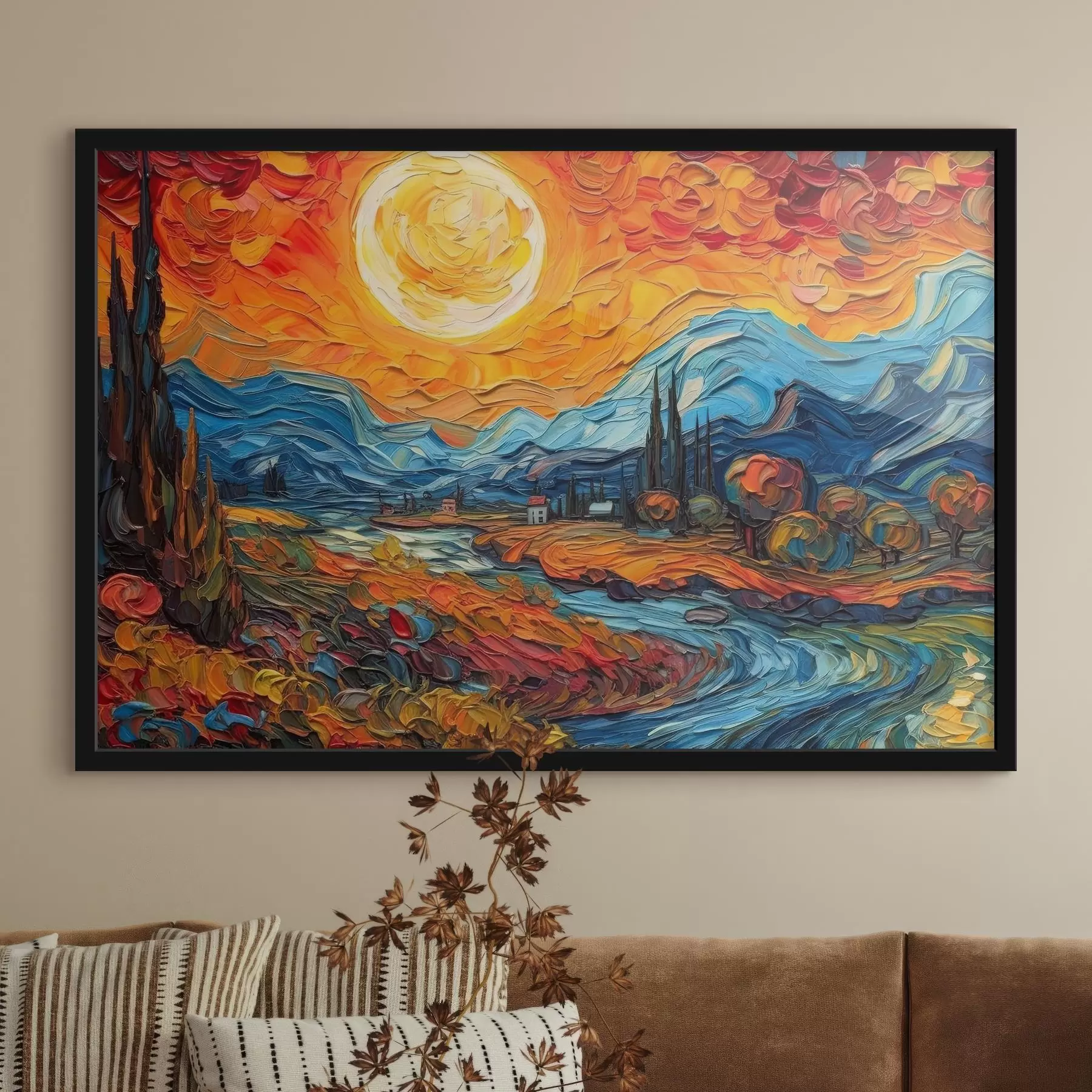 Fototapety Žiarivý západ slnka nad pokojnou krajinou f38057