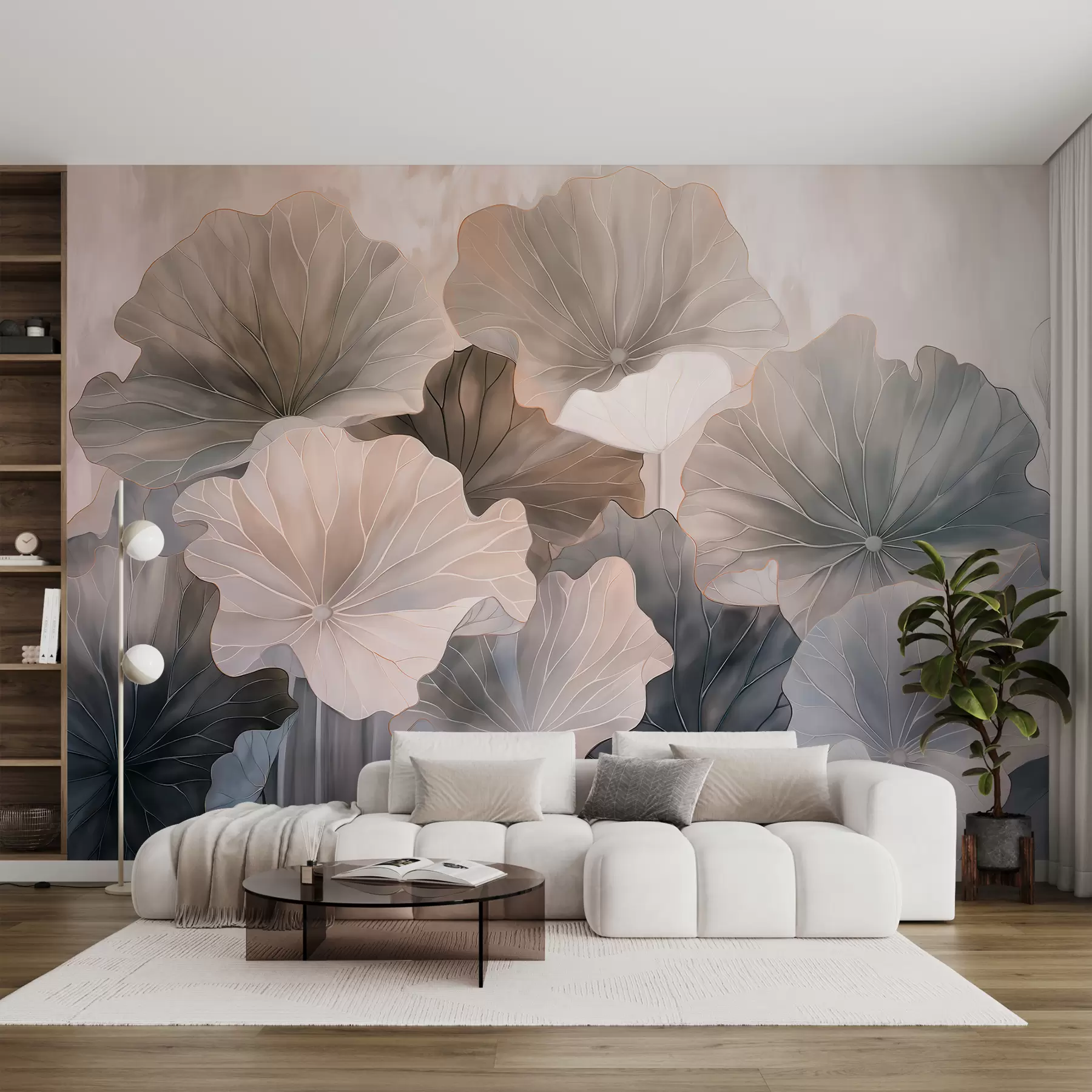 Fototapety Veľké lotosové listy sú maľované vodovými farbami w07938