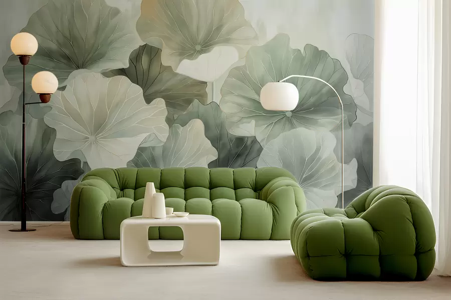 Fototapety Veľké lotosové listy sú maľované vodovými farbami w07938v1