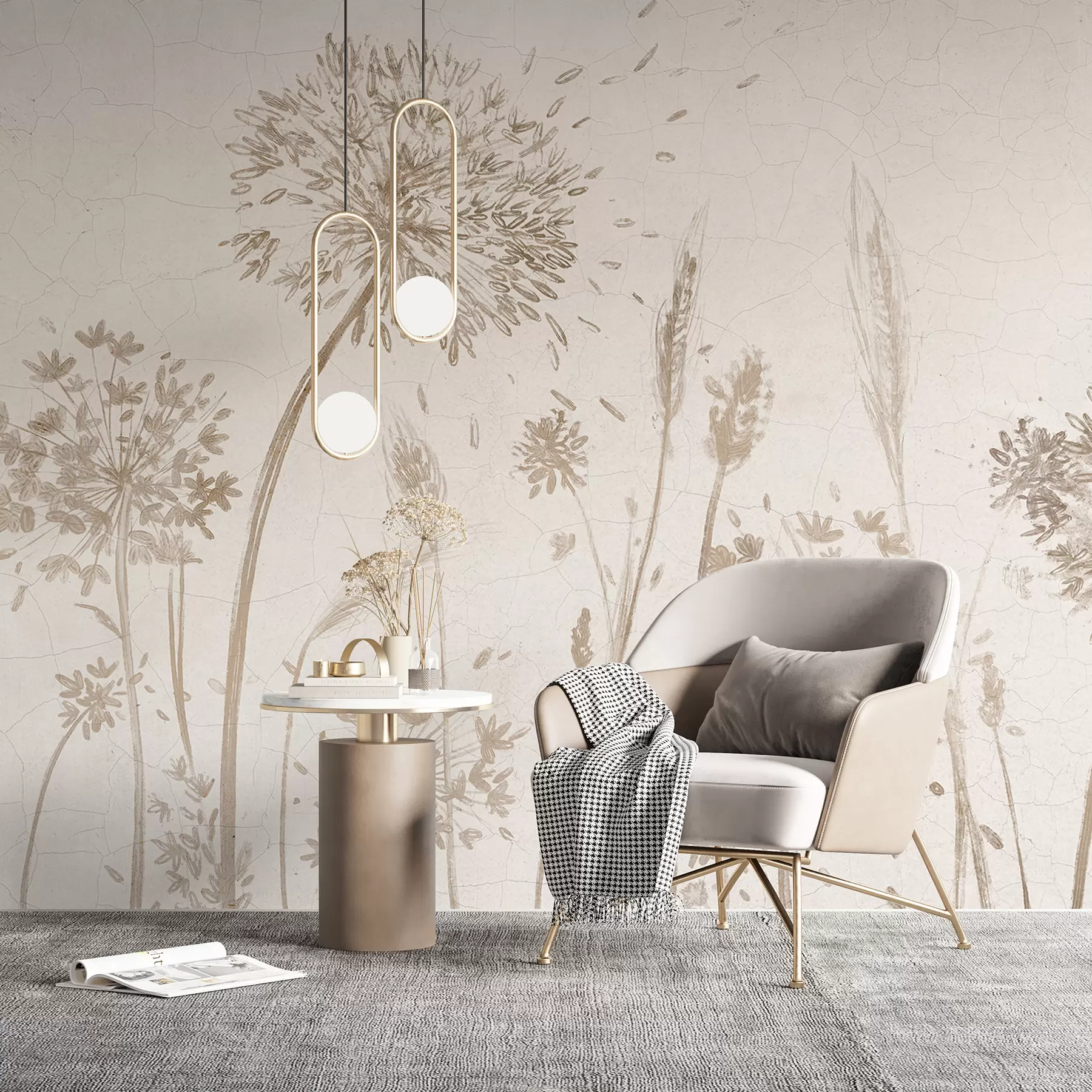 Fototapety Pole púpav a iných poľných kvetov na mäkkom, zahmlenom pozadí w07921