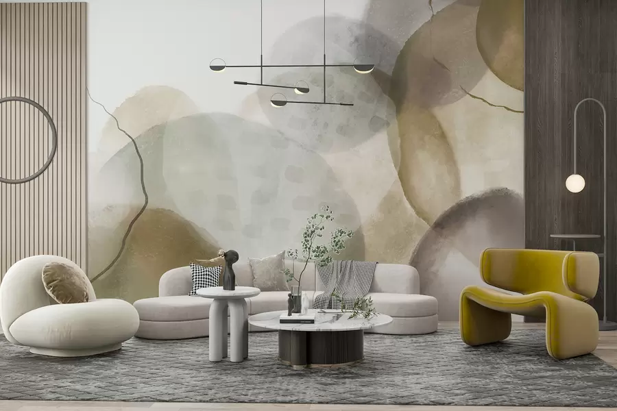 Fototapety Mäkké akvarelové abstraktné tvary v odtieňoch hnedej, sépiovej a bielej w07926v1