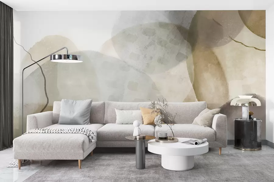 Fototapety Mäkké akvarelové abstraktné tvary v odtieňoch hnedej, sépiovej a bielej w07926v1