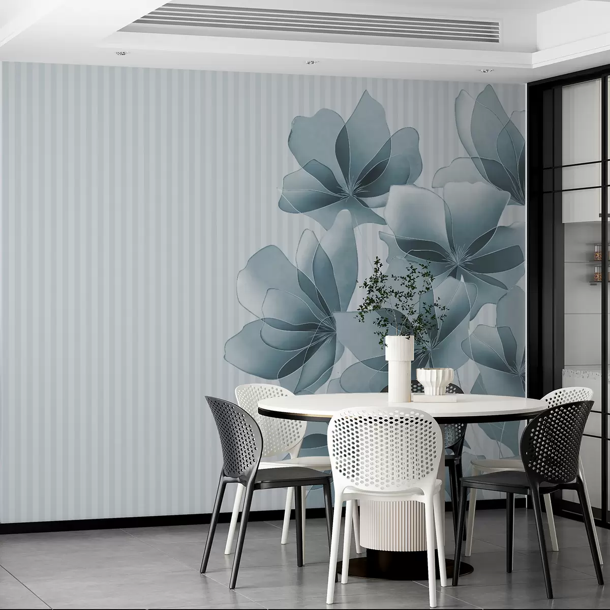 Fototapety jemné modré kvety na pruhovanom pozadí w08040 - Uwalls.sk Fototapety jemné modré kvety na pruhovanom pozadí w08040