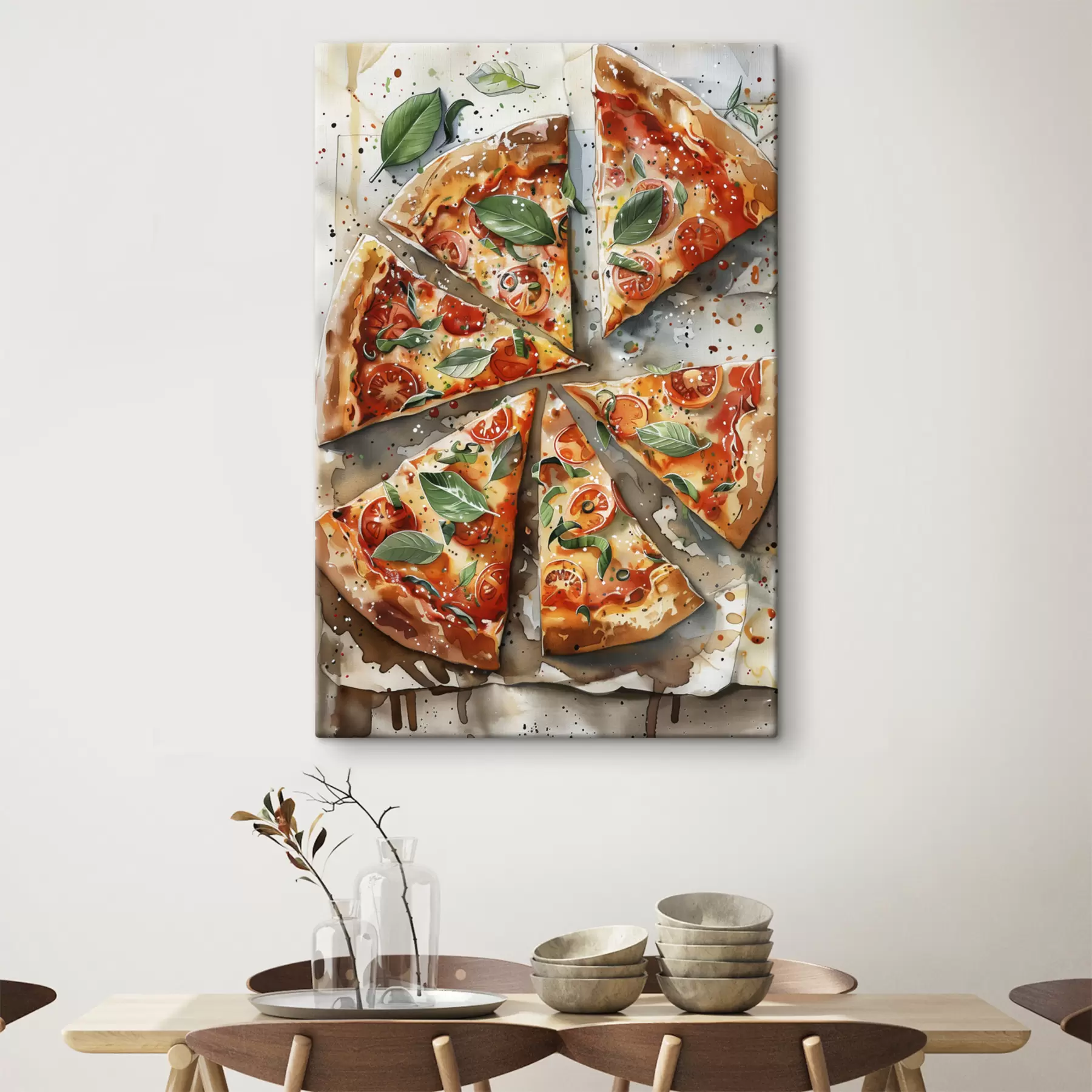 Fototapety Vynikajúca talianska pizza, akvarelové jedlo, margarita, paradajky s39703