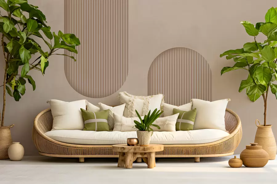 Fototapety Tapeta so štruktúrou Art Deco v teplých béžových tónoch. Imitácia objemových oblúkov    w08048