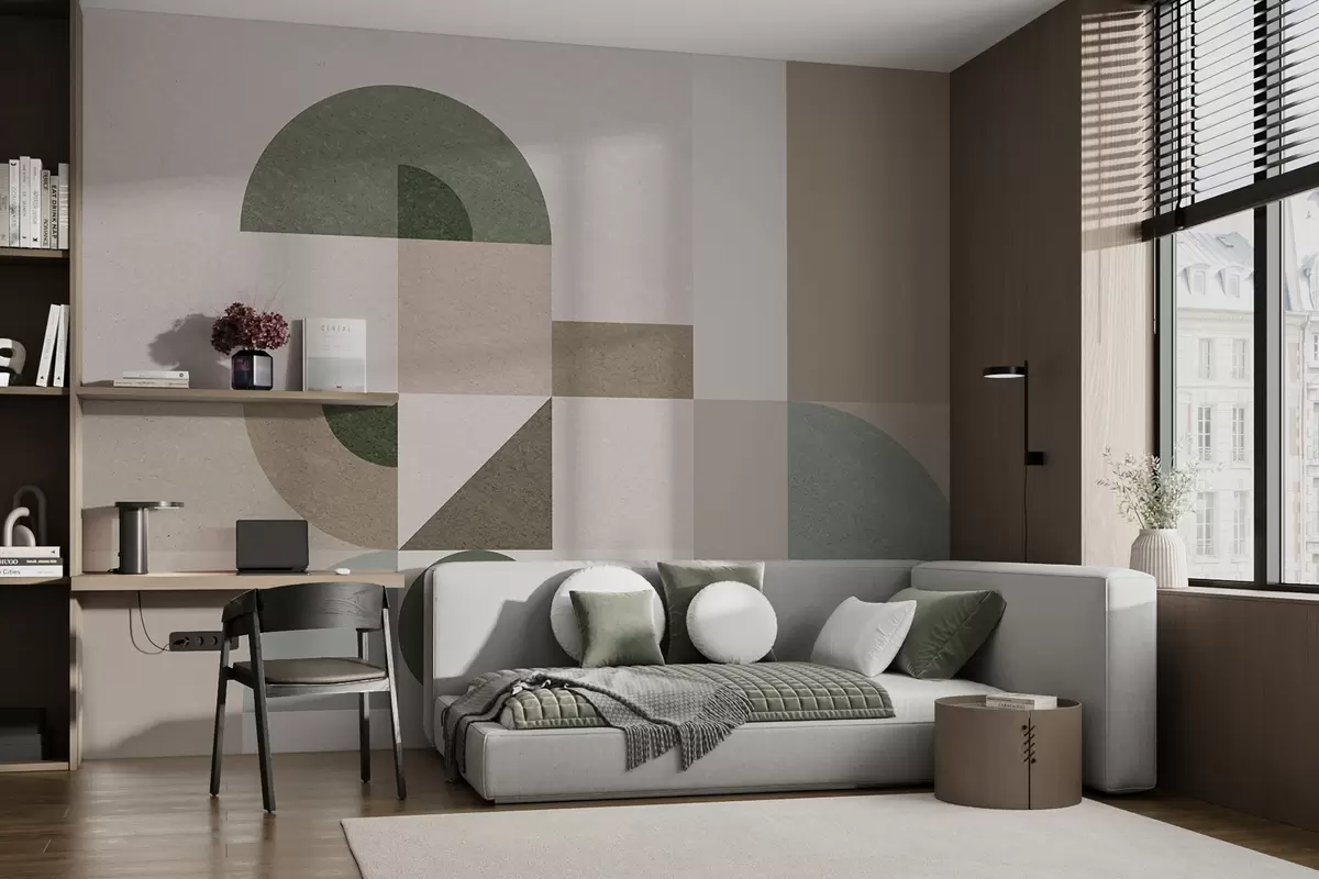 Fototapety Abstraktná textúrovaná geometria v štýle Art Deco v béžových, hnedých a zelených odtieňoch w08049