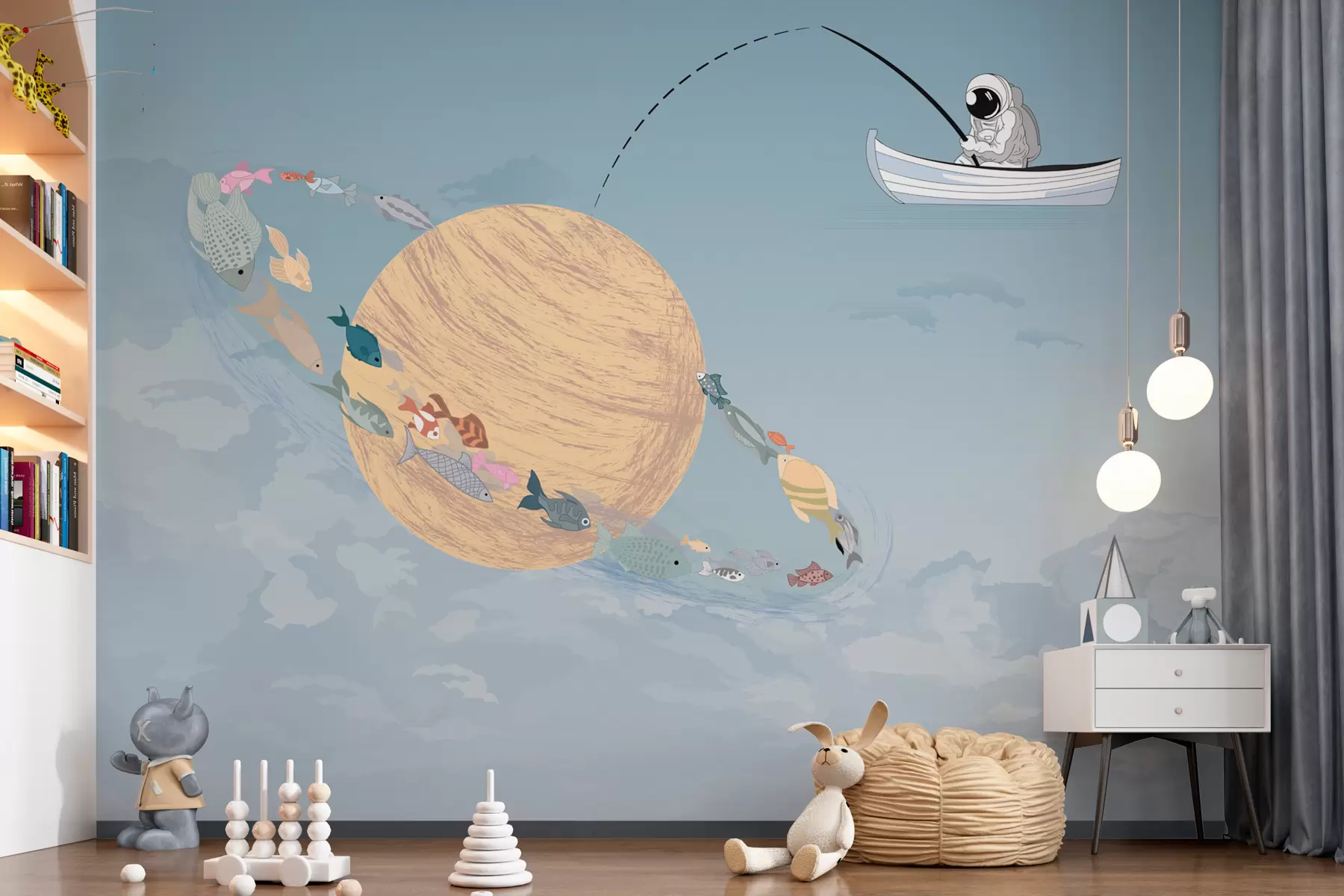 Fototapety Mesiac astronaut a ryba v modrom w00869v1