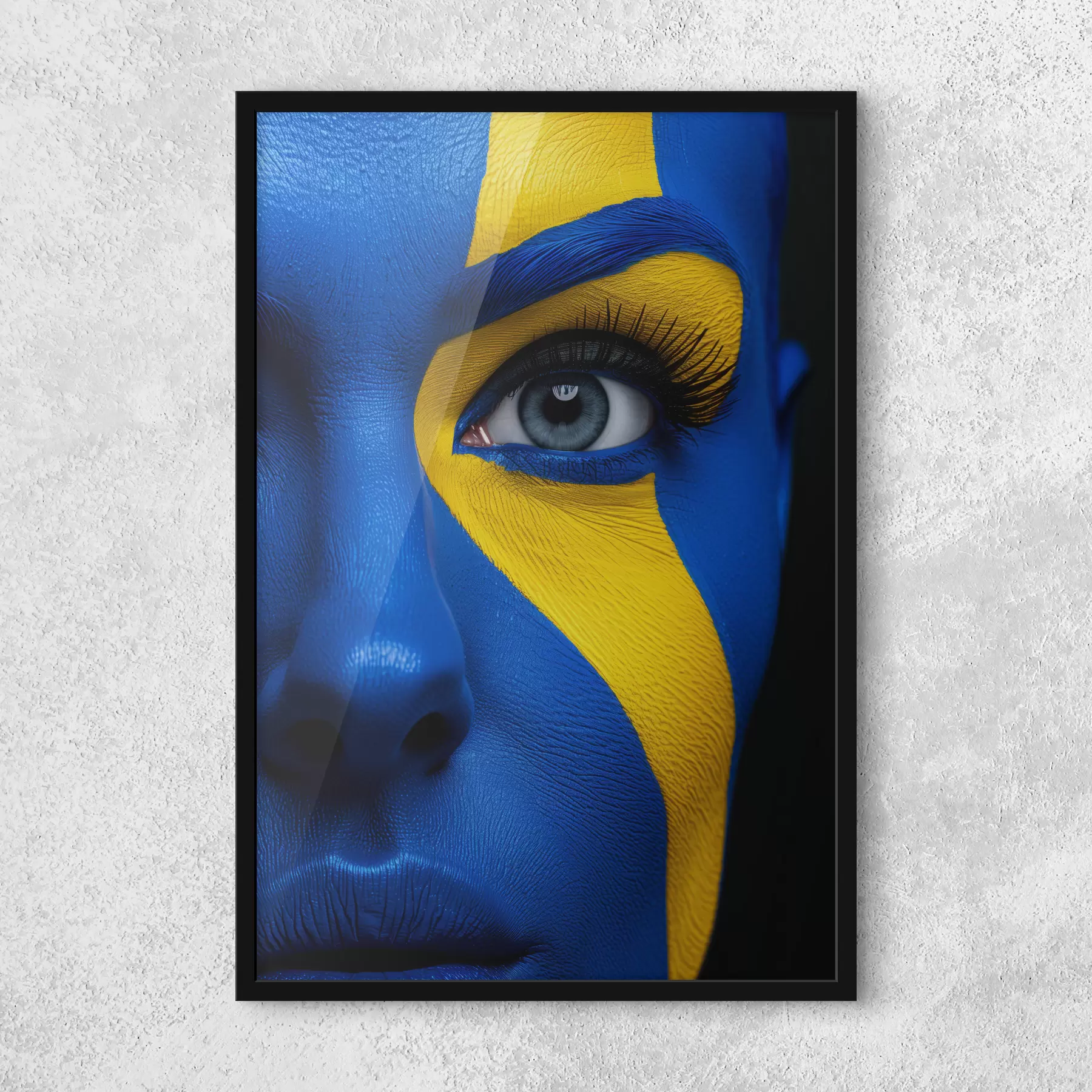 Fototapety Žiarivo žltý a modrý minimalistický portrét krásneho dievčaťa f39758