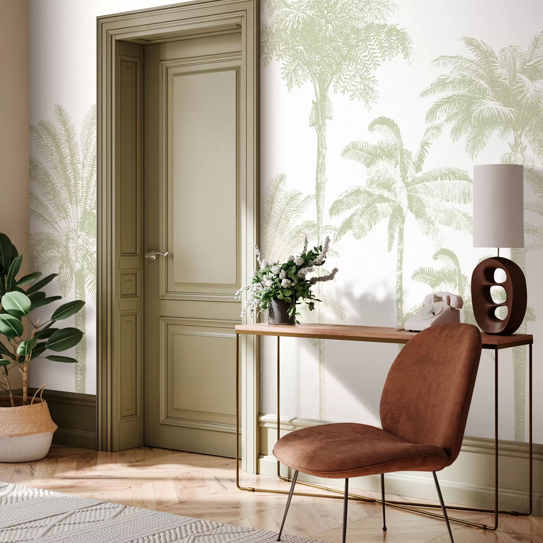 Fototapety Tropické palmy oázy minimálne zelenej farby w08111v3