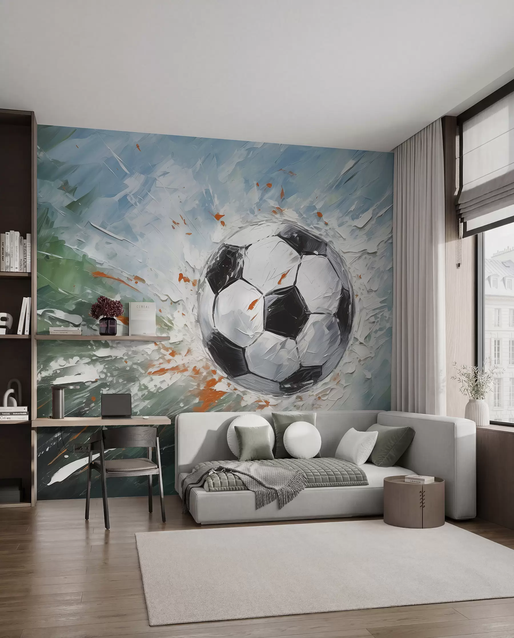 Fototapety Futbalová lopta lietajúca olejomaľba abstraktné umenie w08117