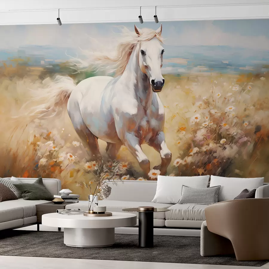 Obraz Biely kôň cválajúci po lúke olejomaľba w08118