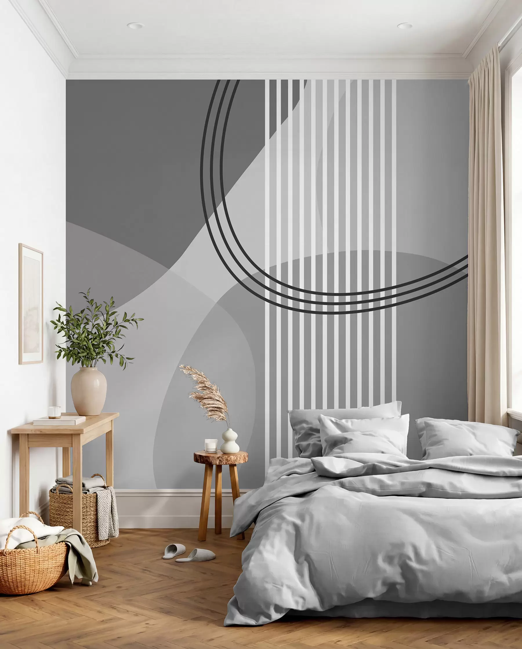 Fototapety Geometrická abstrakcia čiara a kruh minimalizmus moderný štýl sivá farba w08173v3