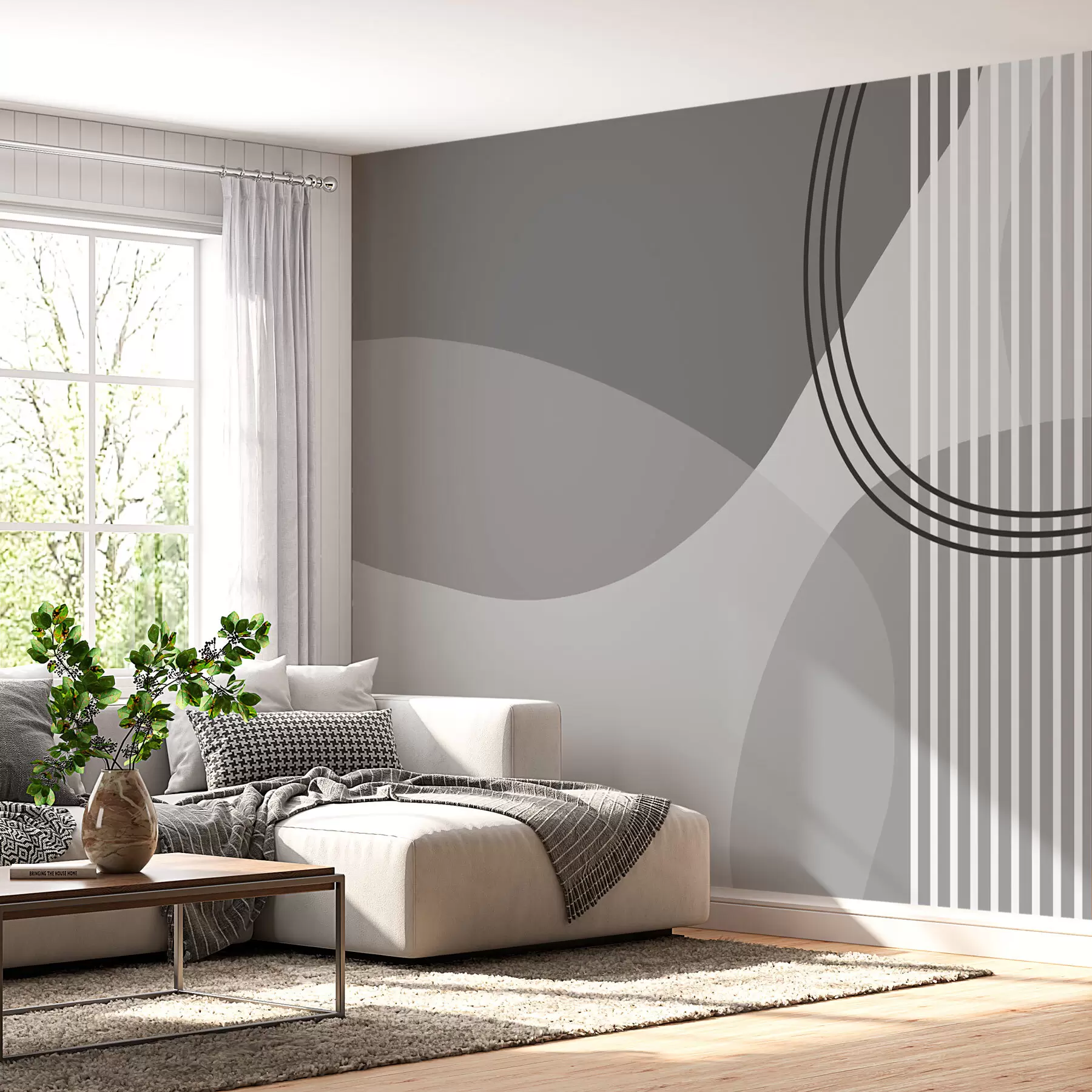 Fototapety Geometrická abstrakcia čiara a kruh minimalizmus moderný štýl sivá farba w08173v3