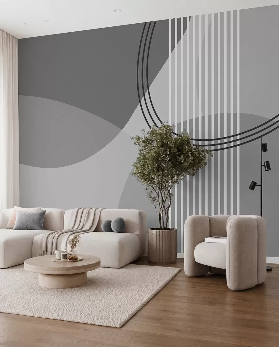 Fototapety Geometrická abstrakcia čiara a kruh minimalizmus moderný štýl sivá farba w08173v3