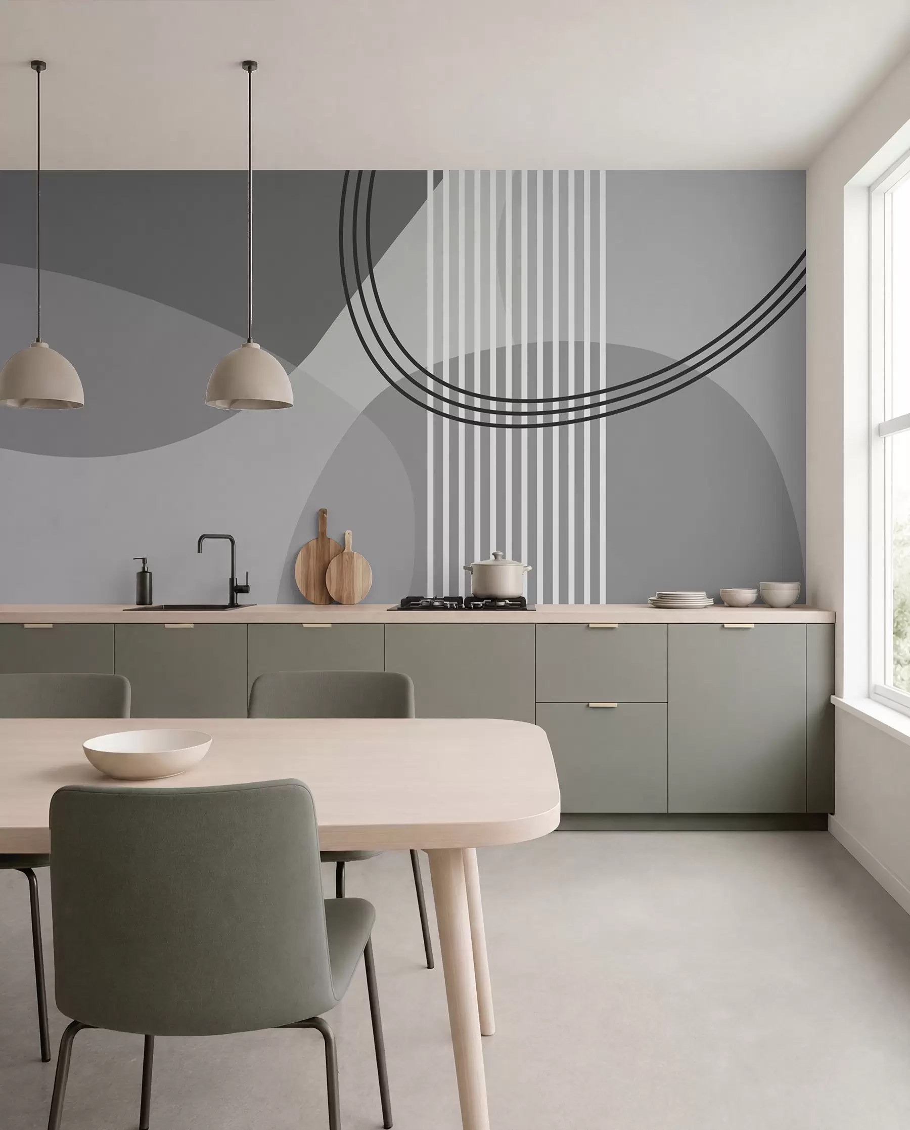 Fototapety Geometrická abstrakcia čiara a kruh minimalizmus moderný štýl sivá farba w08173v3