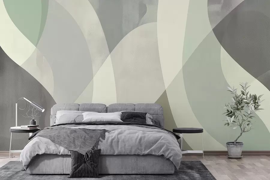 Fototapety Jemné krivky v tlmených tónoch s plynulými líniami a zelenými prechodmi, minimalistické a moderné w01334