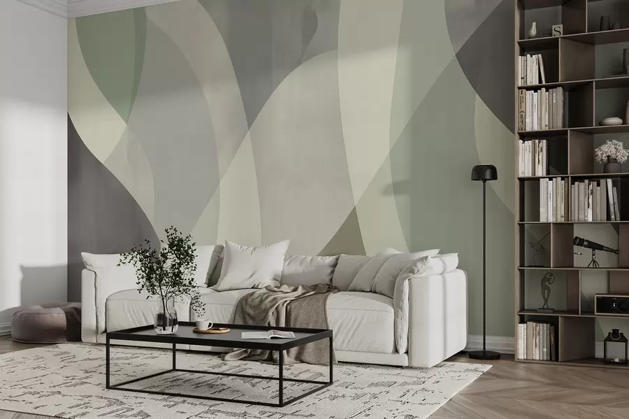 Fototapety Jemné krivky v tlmených tónoch s plynulými líniami a zelenými prechodmi, minimalistické a moderné w01334