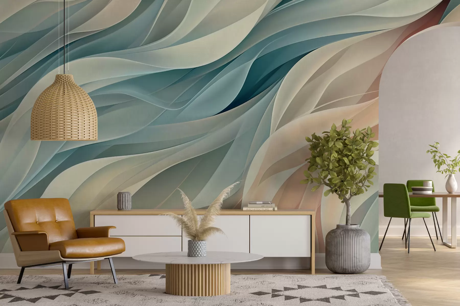 Fototapety Očarujúci abstraktný dizajn s jemnými pastelovými vlnami w01335