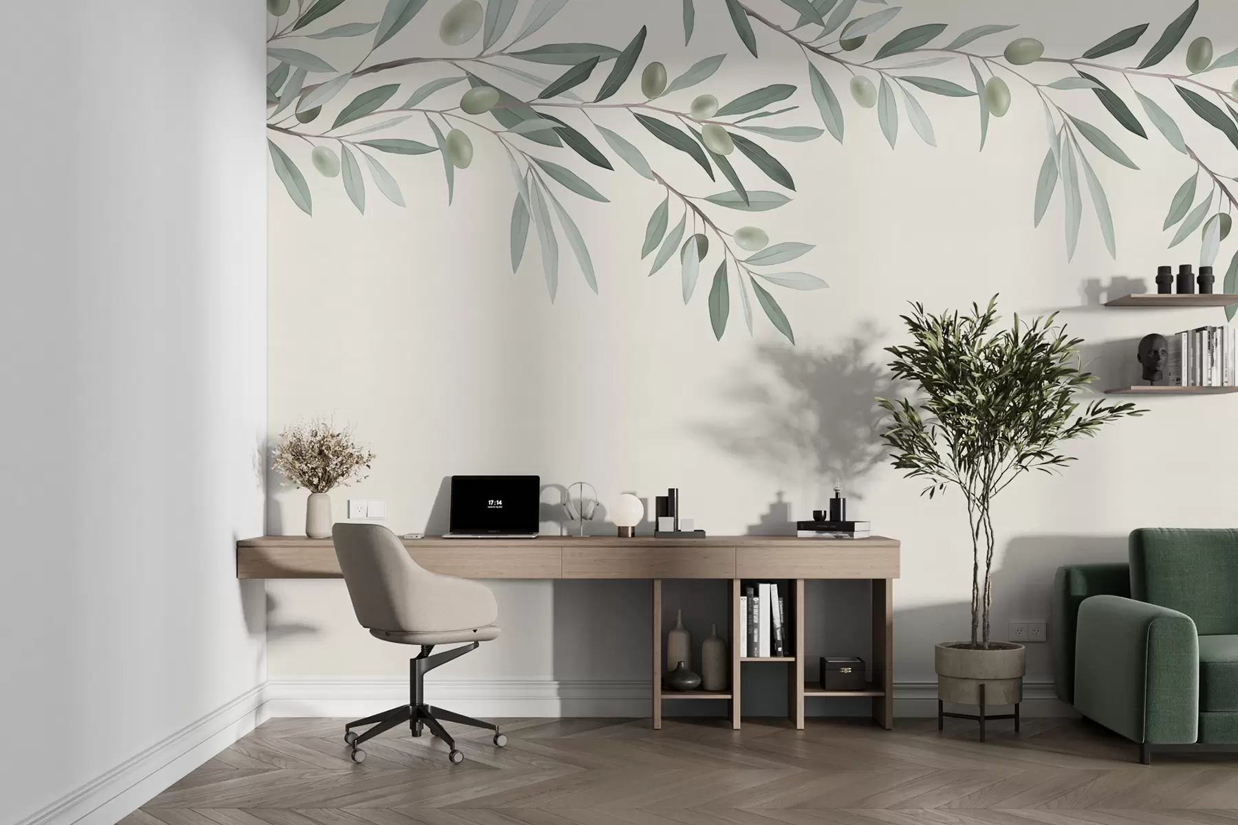 Fototapety Olivové vetvičky na béžovom pozadí w01368v1