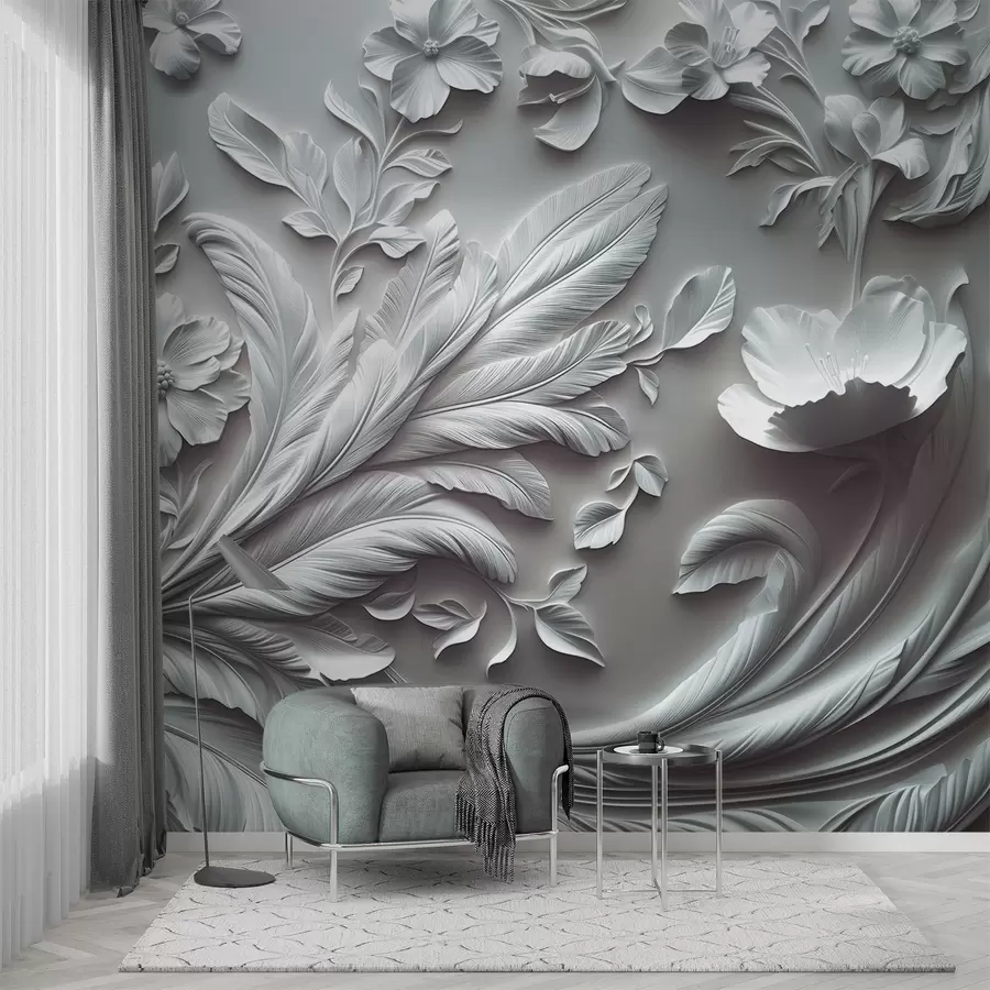 Fototapety Nádherné vyvýšené kvety a listy v šedých tónoch w01356v2