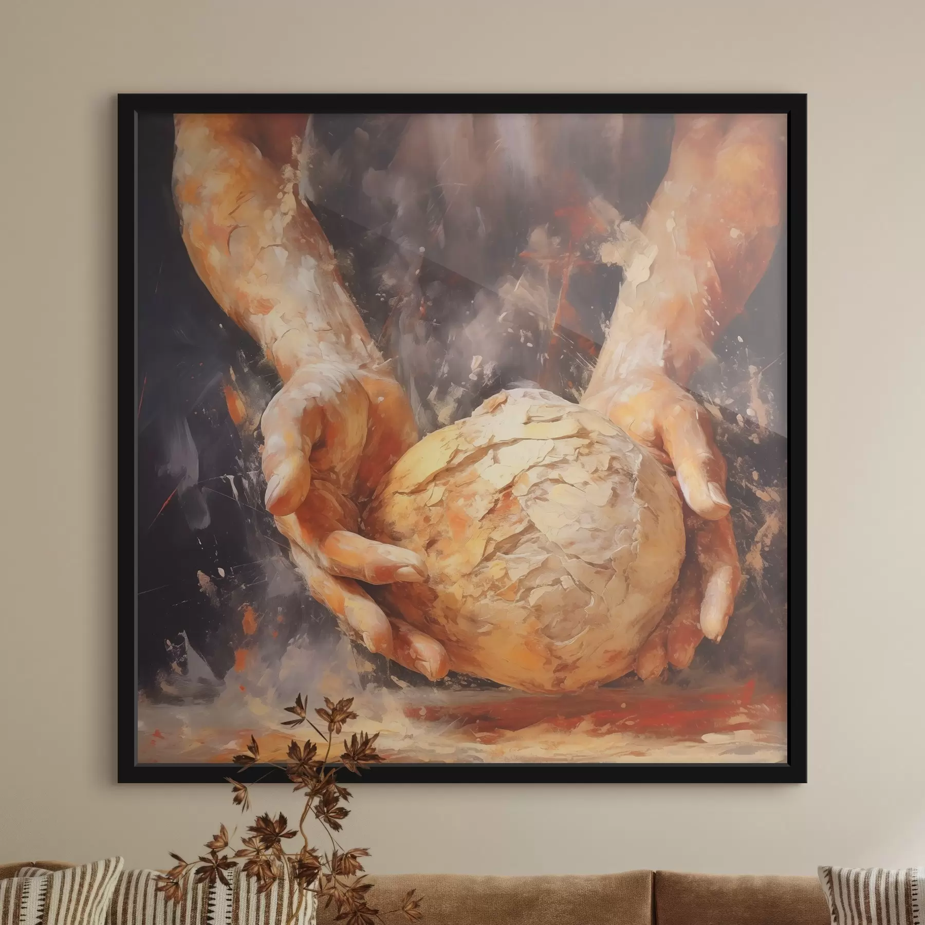 Fototapety Pekárove ruky držiace cesto, imitácia olejomaľby f40095