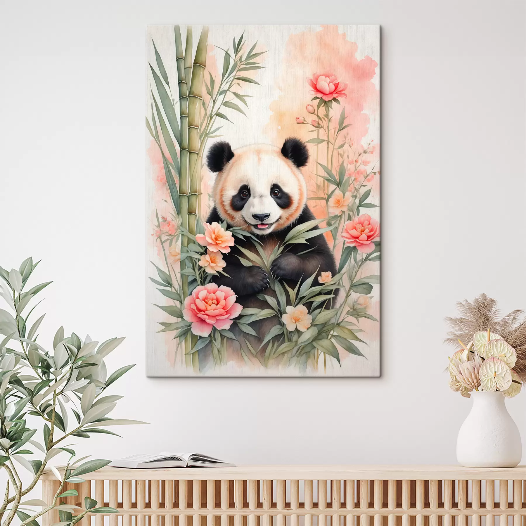 Obraz Panda s kvetmi a bambusom s40125