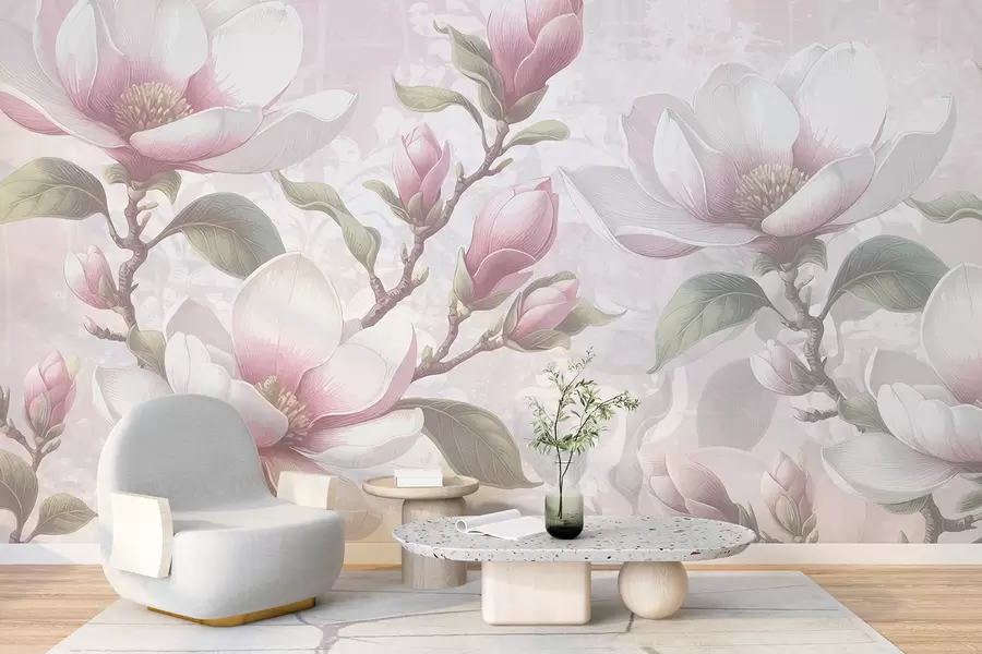 Fototapety Jemné ružové kvety magnólie v plnom kvete na jemnom, rozostrenom pozadí w08216